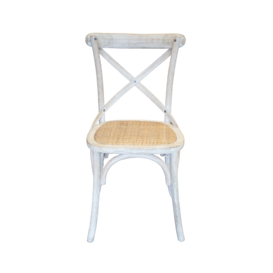 Marco Oak White Washed Wooden Cross Chair with Rattan Seat